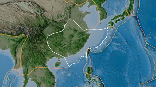 衛星上の隣接するプレートの概要長江プレートと境界バン グリンテンIの地図投影 斜めの変換 — ストック写真