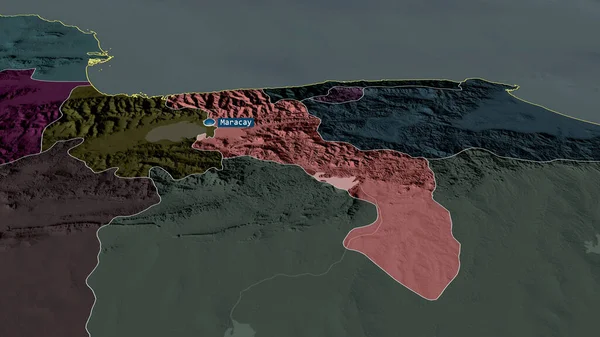 Aragua Venezuelský Stát Přiblížil Zvýraznil Kapitálem Barevná Poďobaná Mapa Administrativního — Stock fotografie