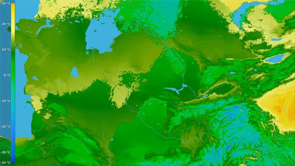 Temperatura Média Quarto Mais Quente Dentro Área Uzbequistão Projeção Estereográfica — Fotografia de Stock