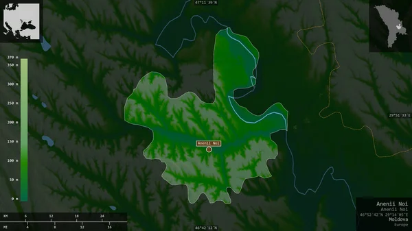 Anenii Noi Distrito Moldavia Datos Sombreado Colores Con Lagos Ríos —  Fotos de Stock