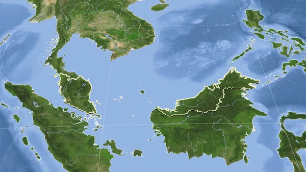 Μαλαισία Και Γειτονιά Της Μακρινή Πλάγια Προοπτική Σχήμα Περιγράφεται Δορυφορικές — Φωτογραφία Αρχείου