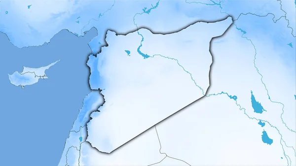 Syria area on the annual precipitation map in the stereographic projection - raw composition of raster layers with dark glowing outline