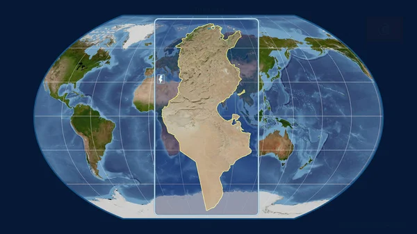 Vista Ampliada Del Contorno Túnez Con Líneas Perspectiva Contra Mapa — Foto de Stock