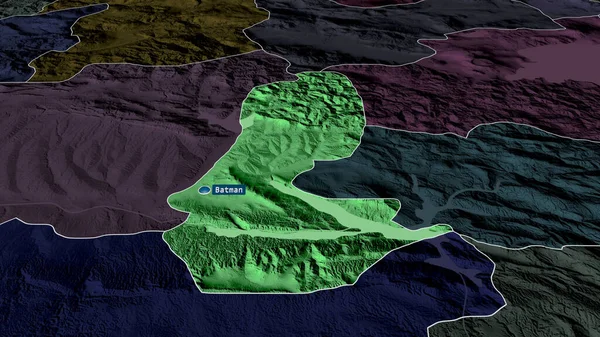 Batman Provincia Turquía Zoomed Destacó Con Capital Mapa Coloreado Tocado — Foto de Stock