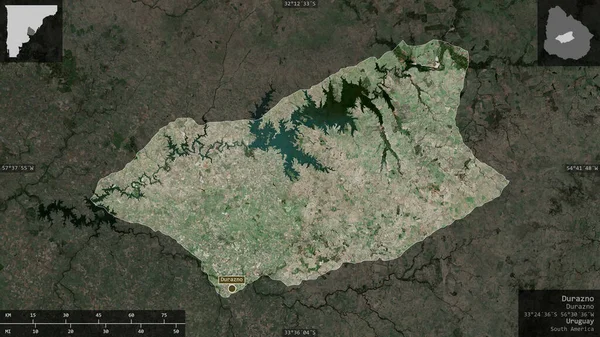 Durazno Departamento Uruguay Imágenes Satélite Forma Presentada Contra Área País — Foto de Stock