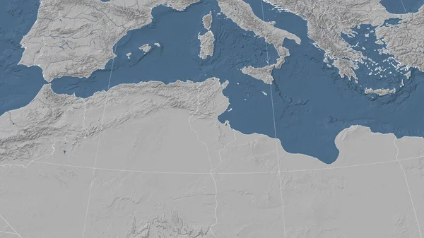Tunisia Dintorni Prospettiva Obliqua Lontana Nessun Contorno Mappa Dell Elevazione — Foto Stock