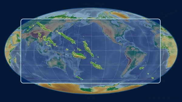 Přiblížený Pohled Šalamounovy Ostrovy Obrys Perspektivními Liniemi Proti Globální Mapě — Stock fotografie