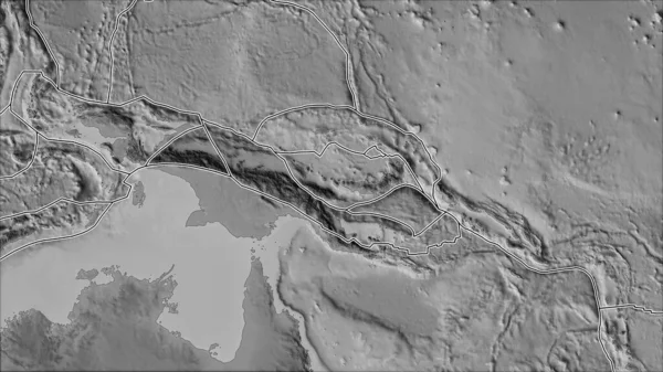 Tectonic Plattor Gränser Den Grå Skalan Kartan Över Områden Närheten — Stockfoto