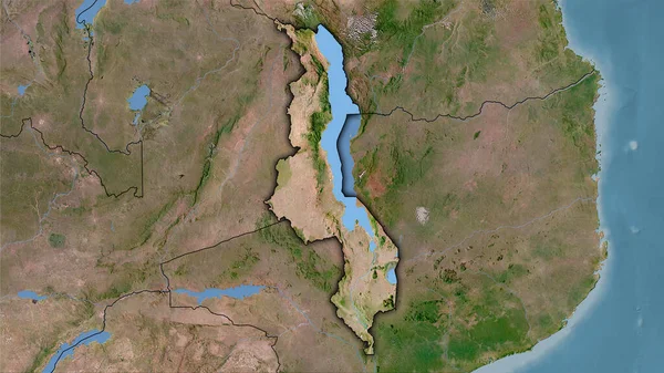 Stereografik projeksiyondaki C uydusu haritasında Malawi alanı - koyu parlak dış hatlı raster tabakalarının ham bileşimi