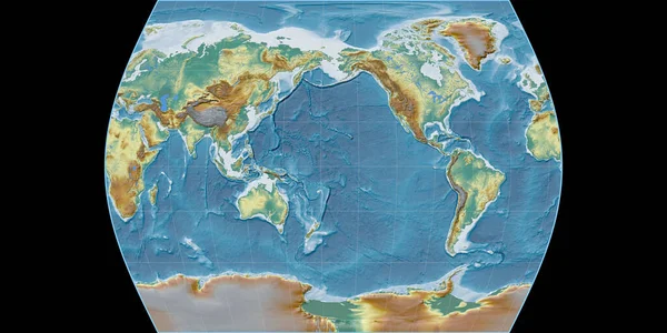 Mapa Świata Projekcji Atlasu Czasu Skupiona 170 Zachodniej Długości Geograficznej — Zdjęcie stockowe