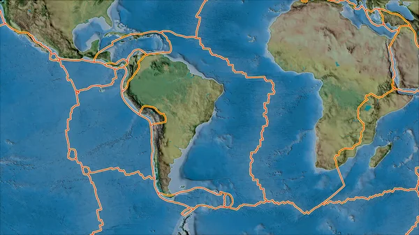 Tectonische Platen Grenzen Aan Topografische Kaart Van Gebieden Grenzend Aan — Stockfoto