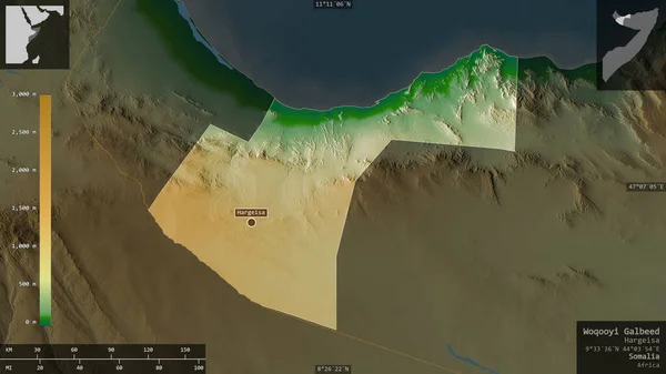 Woqooyi Galbeed Oblast Somálska Barevná Data Jezery Řekami Tvar Prezentovaný — Stock fotografie