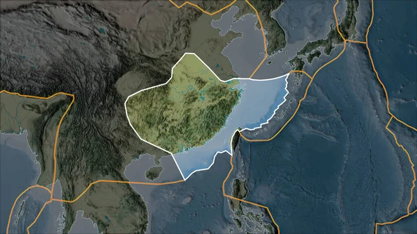 Umrissene Tektonische Platte Des Jangtse Auf Der Topographischen Karte Getrennt — Stockfoto