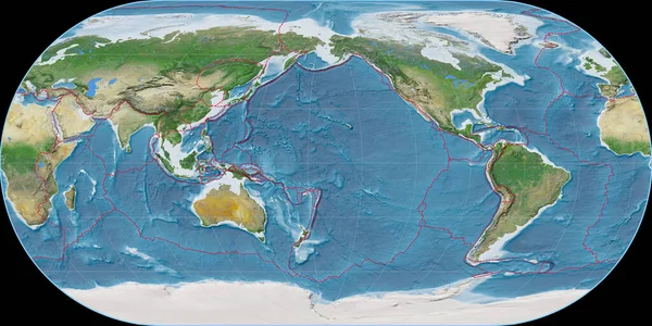 Mapa Del Mundo Proyección Oval Ortelius Centrado 170 Longitud Oeste — Foto de Stock