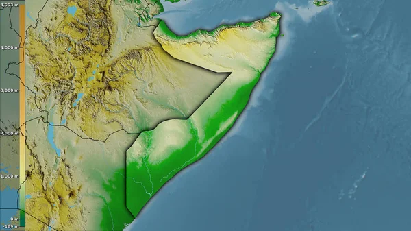 Fizyczna Mapa Obszaru Somalii Projekcji Stereograficznej Legendą Surowa Kompozycja Warstw — Zdjęcie stockowe