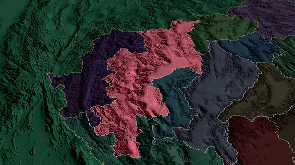 Chiang Mai Provincia Tailandia Zoomed Destacó Mapa Coloreado Tocado División — Foto de Stock