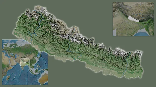 Detailní Záběr Nepálu Jeho Umístění Regionu Středu Rozsáhlé Mapy Světa — Stock fotografie