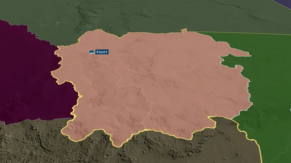 Kayes Regione Del Mali Ingrandita Evidenziata Con Capitale Mappa Colorata — Foto Stock