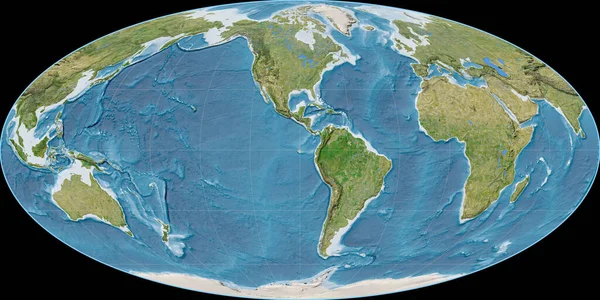 Карта Мира Проекции Моллвейда Сосредоточена Западной Долготе Спутниковые Снимки Сырой — стоковое фото
