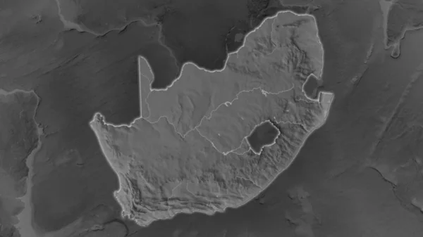 Área Sudáfrica Agrandó Brilló Sobre Fondo Oscuro Sus Alrededores Escala — Foto de Stock