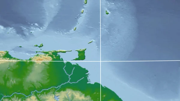 Trynidad Tobago Sąsiedztwo Odległa Perspektywa Bez Zarysu Kolor Mapa Fizyczna — Zdjęcie stockowe