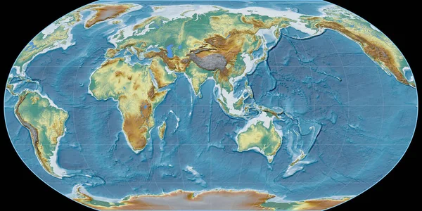 Světová Mapa Robinsonově Projekci Soustředila Východní Délky Topografická Reliéfní Mapa — Stock fotografie