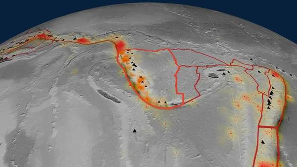 Nuove Ebridi Placca Tettonica Delineata Sul Globo Mappa Dell Elevazione — Foto Stock