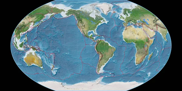 Mappa Del Mondo Nella Proiezione Winkel Tripel Centrata Sulla Longitudine — Foto Stock