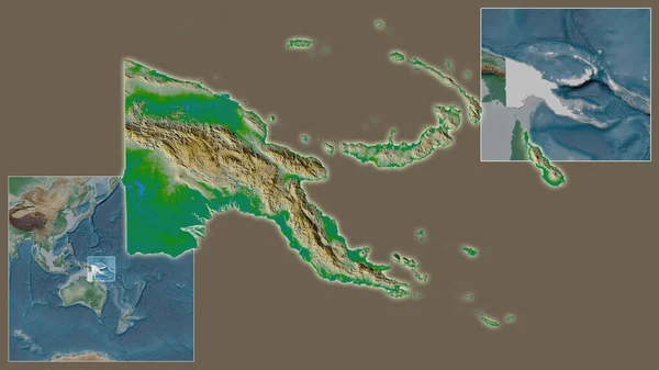 Збільшення Розміру Папуа Його Розташування Регіоні Центрі Великомасштабної Карти Світу — стокове фото