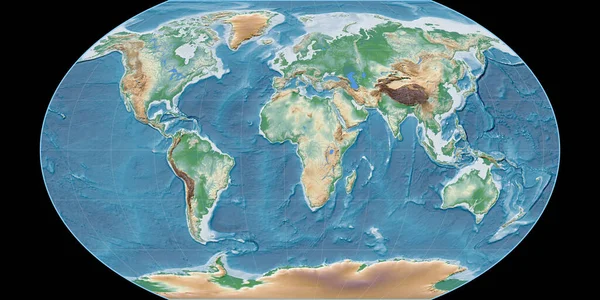 Světová Mapa Projekci Kavraisky Vii Soustředila Východní Délky Barevné Stínítko — Stock fotografie