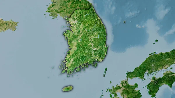 Stereografik Projeksiyondaki Uydusu Üzerinde Güney Kore Bölgesi Koyu Parlak Dış — Stok fotoğraf