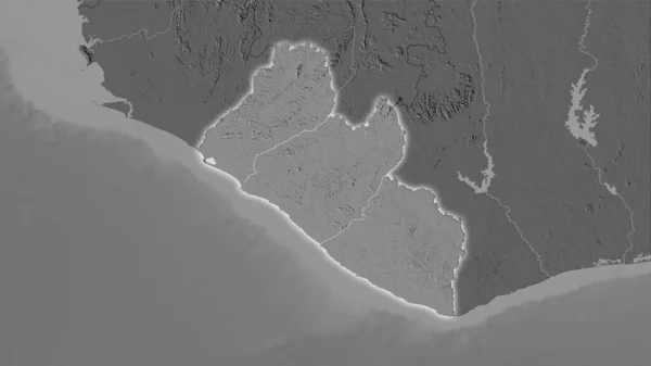 Obszar Liberii Dwupoziomowej Mapie Elewacji Projekcji Stereograficznej Surowa Kompozycja Warstw — Zdjęcie stockowe
