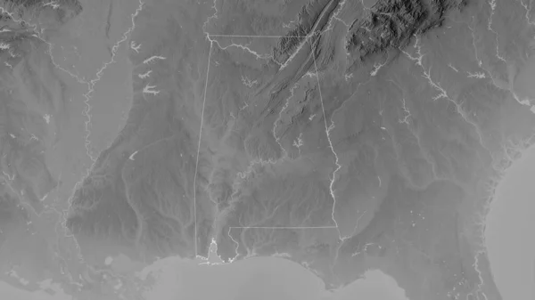 アラバマ州 アメリカ合衆国の州 湖や川とグレースケールの地図 形状は その国の領域に対して概説 3Dレンダリング — ストック写真