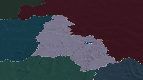 Sumy Região Ucrânia Ampliou Destacou Com Capital Mapa Colorido Esburacado — Fotografia de Stock
