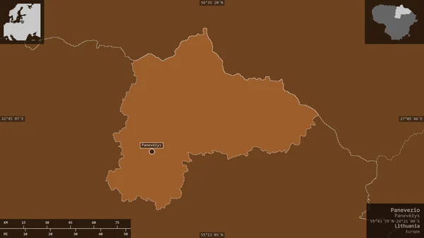 Panevezio 立陶宛县 有湖泊和河流的花纹固体 以信息覆盖的形式呈现在其国家区域上 3D渲染 — 图库照片