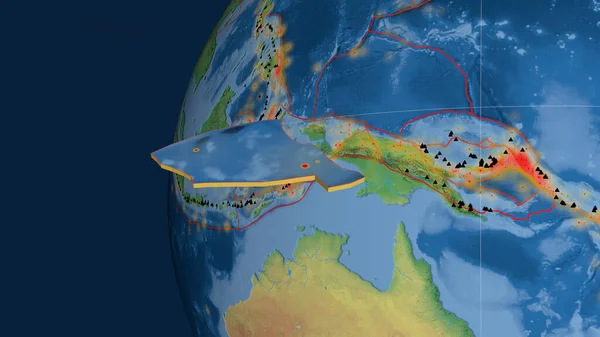 Placa Tectônica Manus Extrudida Apresentada Contra Globo Mapa Topográfico Natural — Fotografia de Stock