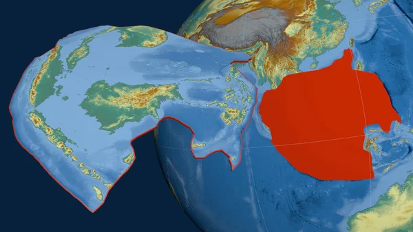 Sunda Tektonische Plaat Geëxtrudeerd Gepresenteerd Tegen Wereldbol Topografische Reliëfkaart Weergave — Stockfoto