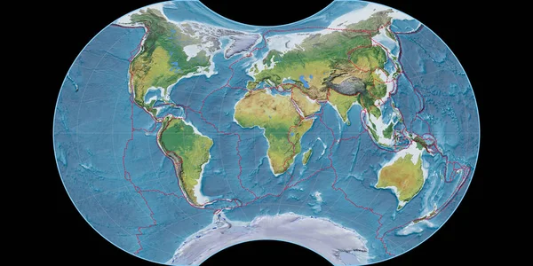 Mapa Świata Projekcji Maurer Apparent Globular Skupiona Wschodniej Długości Geograficznej — Zdjęcie stockowe