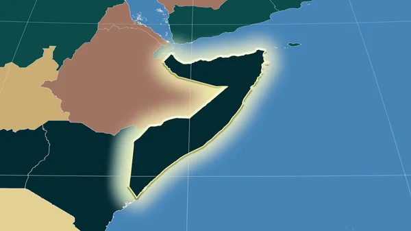 Somália Seu Bairro Perspectiva Oblíqua Distante Forma Brilhou Mapa Cores — Fotografia de Stock