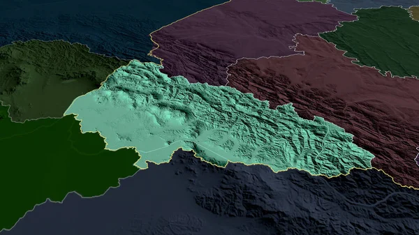 Transcarpatia Región Ucrania Acercó Destacó Mapa Coloreado Tocado División Administrativa — Foto de Stock