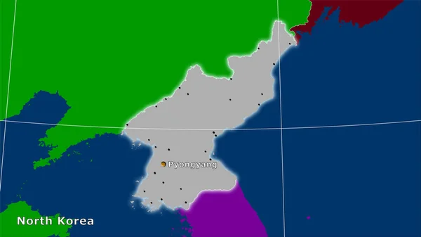 Área Corea Del Norte Mapa Divisiones Administrativas Proyección Estereográfica Composición — Foto de Stock