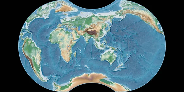Карта Світу Маурері Примарна Глобулярна Проекція Зосереджена Довготі Східної Довготи — стокове фото