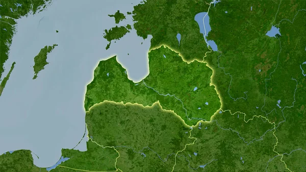 卫星B地图上立体投影中的拉脱维亚地区 具有发光轮廓的栅格层的原始成分 — 图库照片