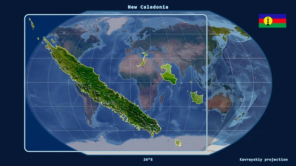 Втілена Точки Зору Нової Каледонії Лінія Перспективи Проти Глобальної Карти — стокове фото
