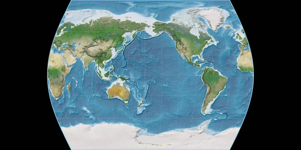 时代地图集投影中的世界地图以西经170度为中心 卫星图像A 具有满足感的光栅的原始复合材料 3D插图 — 图库照片