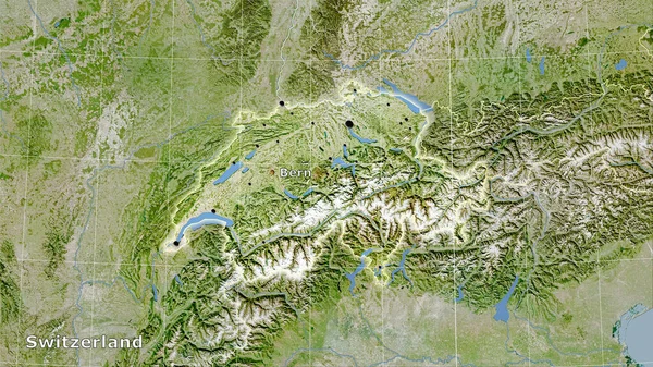 Obszar Szwajcarii Satelicie Mapa Projekcji Stereograficznej Kompozycja Główna — Zdjęcie stockowe