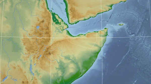 Somaliland Sousedství Vzdálená Perspektiva Obrysem Země Barevná Fyzická Mapa — Stock fotografie