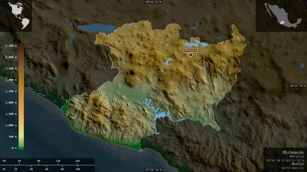 Michoacan Bundesstaat Mexiko Farbige Shader Daten Mit Seen Und Flüssen — Stockfoto