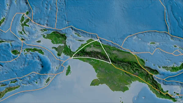 Placa Tectónica Maoke Delineada Bordes Placas Adyacentes Satélite Mapa Proyección —  Fotos de Stock