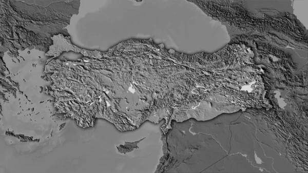 立体投影の二階の標高マップ上のトルコ領域 暗い輝く輪郭を持つラスター層の生の組成 — ストック写真